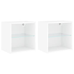 vidaXL Bedside Cabinets with LED Lights Wall-mounted Side Table 2 pcs White