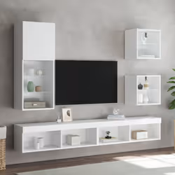 vidaXL Bedside Cabinets with LED Lights Wall-mounted Side Table 2 pcs White - Additional view 4