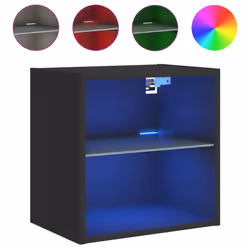 vidaXL Bedside Cabinet with LED Lights Wall-mounted Nightstand Bed Table Black