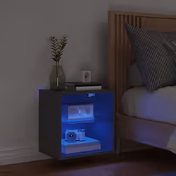 vidaXL Bedside Cabinet with LED Lights Wall-mounted Nightstand Bed Table Black