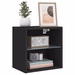 vidaXL Bedside Cabinet with LED Lights Wall-mounted Nightstand Bed Table Black - Additional view 4