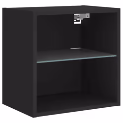 vidaXL Bedside Cabinet with LED Lights Wall-mounted Nightstand Bed Table Black - Additional view 5