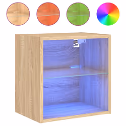 vidaXL Bedside Cabinet with LED Lights Wall-mounted Nightstand Sonoma Oak
