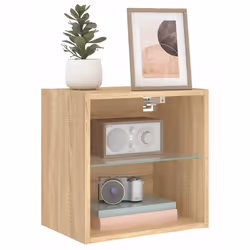 vidaXL Bedside Cabinet with LED Lights Wall-mounted Nightstand Sonoma Oak - Additional view 4