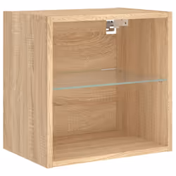 vidaXL Bedside Cabinet with LED Lights Wall-mounted Nightstand Sonoma Oak - Additional view 5