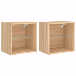 vidaXL Bedside Cabinets with LED Lights Wall-mounted Cabinet 2 pcs Sonoma Oak