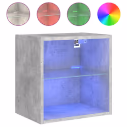 vidaXL Bedside Cabinet with LED Lights Wall-mounted Nightstand Concrete Grey