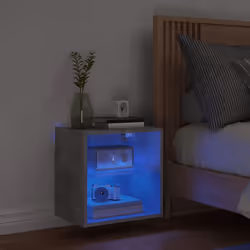 vidaXL Bedside Cabinet with LED Lights Wall-mounted Nightstand Concrete Grey