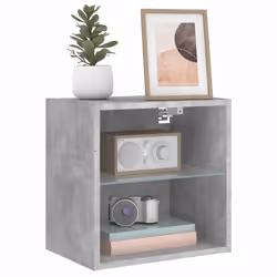 vidaXL Bedside Cabinet with LED Lights Wall-mounted Nightstand Concrete Grey - Additional view 4