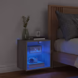 vidaXL Bedside Cabinet with LED Lights Wall-mounted Nightstand Grey Sonoma - Additional view 2