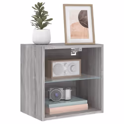 vidaXL Bedside Cabinet with LED Lights Wall-mounted Nightstand Grey Sonoma - Additional view 4