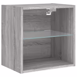 vidaXL Bedside Cabinet with LED Lights Wall-mounted Nightstand Grey Sonoma - Additional view 5