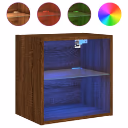 vidaXL Bedside Cabinet with LED Lights Wall-mounted Nightstand Table Brown Oak