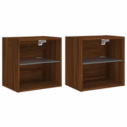 vidaXL Bedside Cabinets with LED Lights Wall-mounted Cabinet 2 pcs Brown Oak