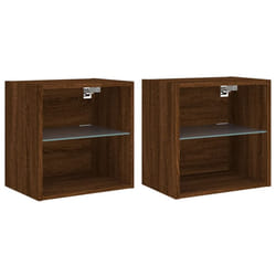 vidaXL Bedside Cabinets with LED Lights Wall-mounted Cabinet 2 pcs Brown Oak