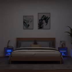 vidaXL Bedside Cabinets with LED Lights Wall-mounted Cabinet 2 pcs Brown Oak