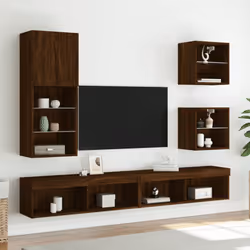 vidaXL Bedside Cabinets with LED Lights Wall-mounted Cabinet 2 pcs Brown Oak - Additional view 4