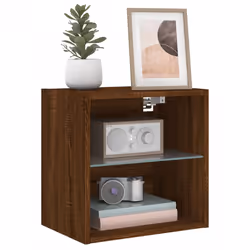 vidaXL Bedside Cabinets with LED Lights Wall-mounted Cabinet 2 pcs Brown Oak - Additional view 5