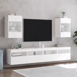 vidaXL TV Wall Cabinets with LED Lights TV Wall Unit Storage Floating TV Unit - white, 40 x 30 x 60.5 cm/ 1 pcs - Additional view 5