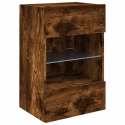 vidaXL TV Wall Cabinets with LED Lights TV Wall Unit Storage Floating TV Unit - smoked oak, 40 x 30 x 60.5 cm/ 1 pcs - Additional view 2