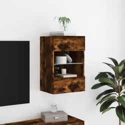 vidaXL TV Wall Cabinets with LED Lights TV Wall Unit Storage Floating TV Unit - smoked oak, 40 x 30 x 60.5 cm/ 1 pcs - Additional view 4