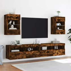 vidaXL TV Wall Cabinets with LED Lights TV Wall Unit Storage Floating TV Unit - smoked oak, 40 x 30 x 60.5 cm/ 1 pcs - Additional view 5