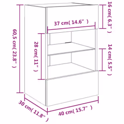 vidaXL TV Wall Cabinets with LED Lights TV Wall Unit Storage Floating TV Unit - grey sonoma, 40 x 30 x 60.5 cm/ 1 pcs - Additional view 3