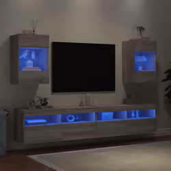 vidaXL TV Wall Cabinets with LED Lights TV Wall Unit Storage Floating TV Unit - grey sonoma, 40 x 30 x 60.5 cm/ 2 pcs - Additional view 2