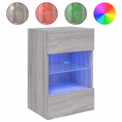 vidaXL TV Wall Cabinets with LED Lights TV Wall Unit Storage Floating TV Unit - grey sonoma, 40 x 30 x 60.5 cm/ 2 pcs - Additional view 5