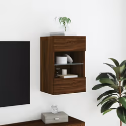 vidaXL TV Wall Cabinets with LED Lights TV Wall Unit Storage Floating TV Unit - brown oak, 40 x 30 x 60.5 cm/ 1 pcs - Additional view 4