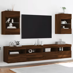 vidaXL TV Wall Cabinets with LED Lights TV Wall Unit Storage Floating TV Unit - brown oak, 40 x 30 x 60.5 cm/ 1 pcs - Additional view 5