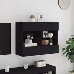 vidaXL TV Wall Cabinets with LED Lights TV Wall Unit Storage Floating TV Unit - black, 78.5 x 30 x 60.5 cm/ 1 pcs - Additional view 4