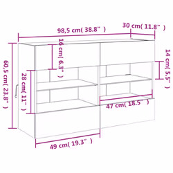 vidaXL TV Wall Cabinets with LED Lights TV Wall Unit Storage Floating TV Unit - smoked oak, 98.5 x 30 x 60.5 cm/ 1 pcs - Additional view 3