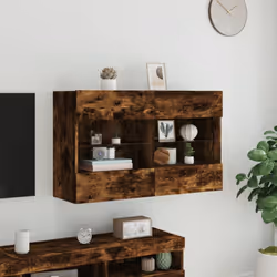 vidaXL TV Wall Cabinets with LED Lights TV Wall Unit Storage Floating TV Unit - smoked oak, 98.5 x 30 x 60.5 cm/ 1 pcs - Additional view 4