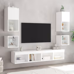 vidaXL Bedside Cabinets with LED Lights Wall-mounted Nightstand 2 pcs White - Additional view 4