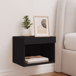vidaXL Bedside Cabinet with LED Lights Wall-mounted Nightstand Bed Table Black