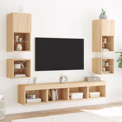 vidaXL Bedside Cabinets with LED Lights Wall-mounted Cabinet 2 pcs Sonoma Oak - Additional view 4