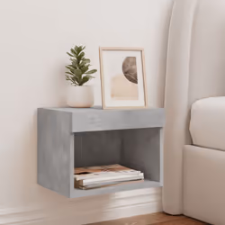 vidaXL Bedside Cabinet with LED Lights Wall-mounted Nightstand Concrete Grey - Additional view 2