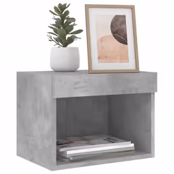 vidaXL Bedside Cabinet with LED Lights Wall-mounted Nightstand Concrete Grey - Additional view 4