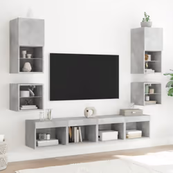 vidaXL Bedside Cabinets & LED Lights Wall-mounted Cabinet 2 pcs Concrete Grey - Additional view 4