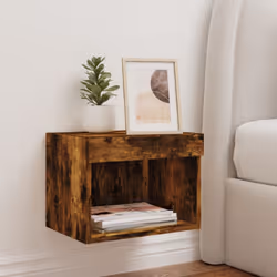 vidaXL Bedside Cabinet with LED Lights Wall-mounted Nightstand Smoked Oak