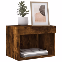 vidaXL Bedside Cabinets with LED Lights Wall-mounted Cabinet 2 pcs Smoked Oak - Additional view 5