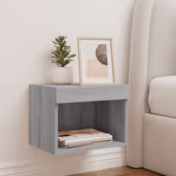 vidaXL Bedside Cabinet with LED Lights Wall-mounted Nightstand Grey Sonoma