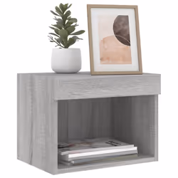 vidaXL Bedside Cabinet with LED Lights Wall-mounted Nightstand Grey Sonoma - Additional view 4