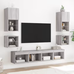 vidaXL Bedside Cabinets with LED Lights Wall-mounted Cabinet 2 pcs Grey Sonoma - Additional view 4