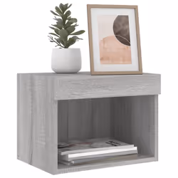 vidaXL Bedside Cabinets with LED Lights Wall-mounted Cabinet 2 pcs Grey Sonoma - Additional view 5