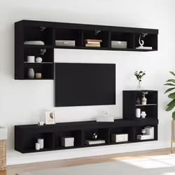 vidaXL TV Cabinets with LED Lights TV Stand Media Cabinet TV Unit 2 pcs Black
