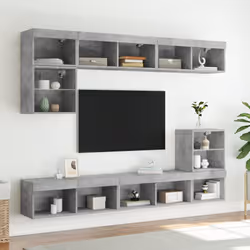 vidaXL TV Cabinets with LED Lights 2 pcs Concrete Grey 80x30x30 cm - Additional view 2