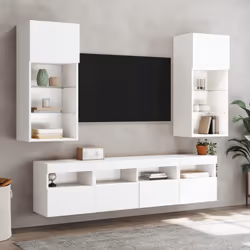 vidaXL TV Wall Cabinets with LED Lights Wall Mounted TV Units 2 pcs White - Additional view 4