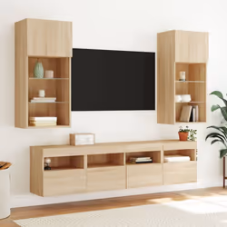 vidaXL TV Wall Cabinet with LED Lights Floating TV Unit TV Cabinet Sonoma Oak - Additional view 5